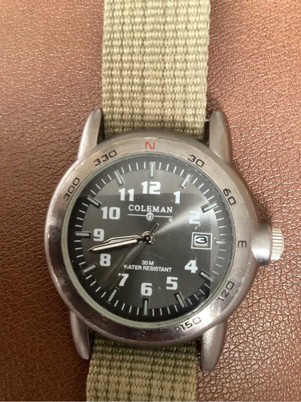 Coleman Olive Green Nylon Strap Field Watch with Date
